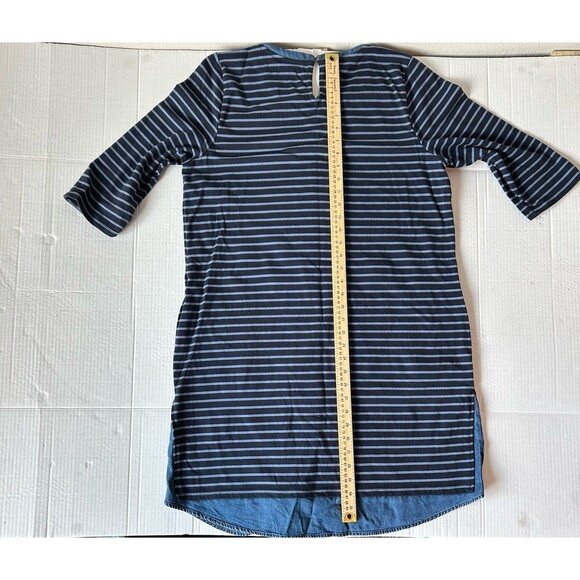 J Jill T Shirt Dress Tunic Size L Blue Striped 3/4 Sleeve Crew Neck Hand Pockets - Picture 7 of 8